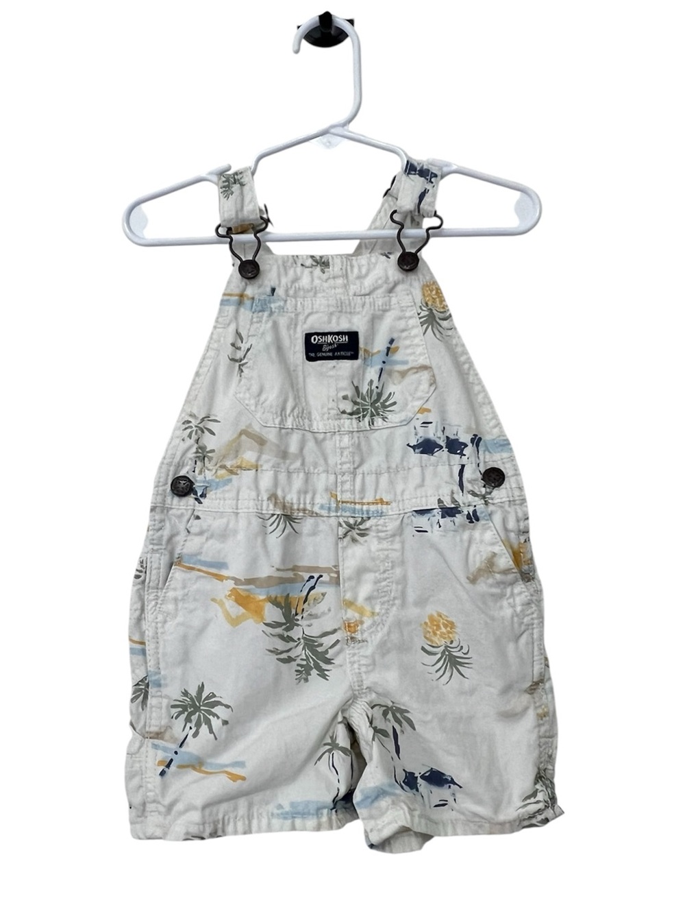 OshKosh B'gosh Cream Tropical Print Toddler 100% Cotton Overalls Size 18 Months